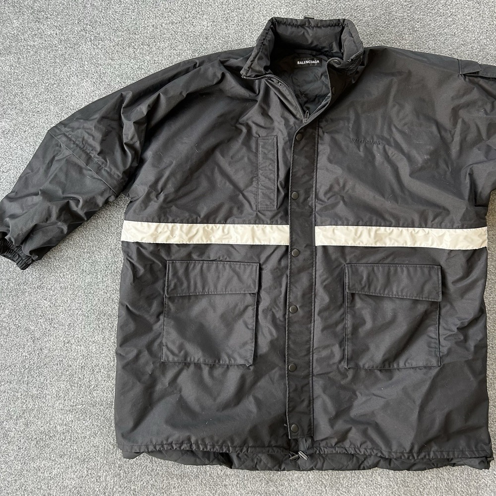 Balenciaga Jacket Men's 44 Oversized Zip‎ Off Sleeve Reflective Coat Parka Hood